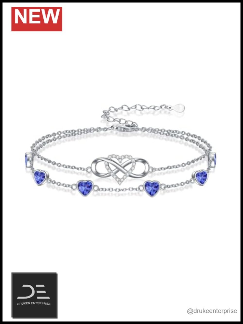 925 Sterling Silver Infinity Heart Birthstone Charm Bracelet for Women